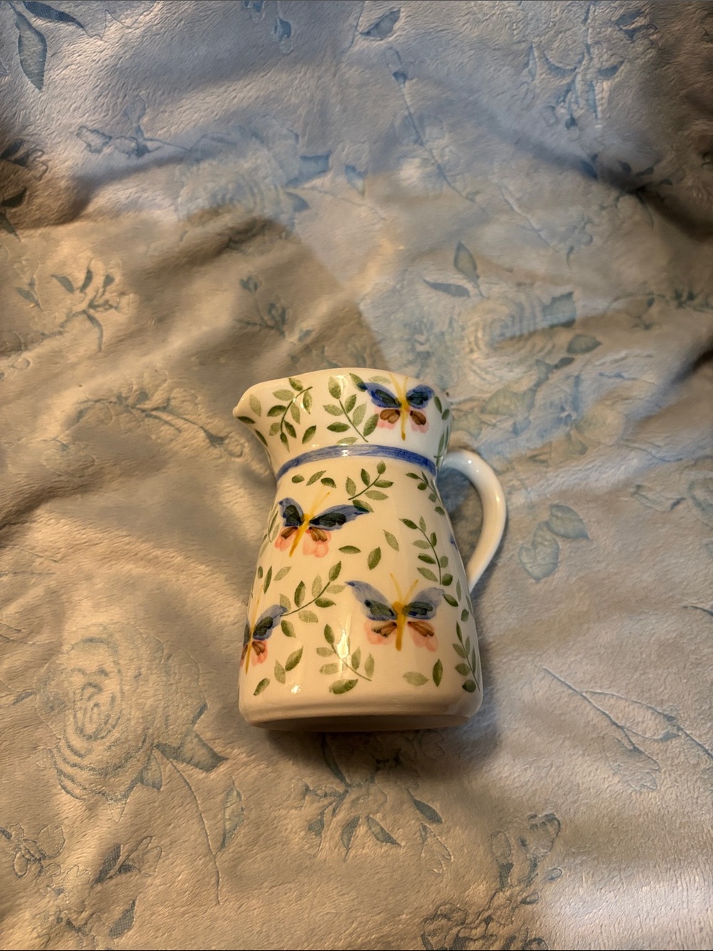 Hand-Painted Butterfly Ceramic Creamer - Blue, Yellow & Green